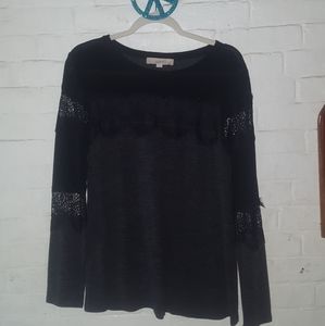 Loft black and grey lace detail long sleeve top.